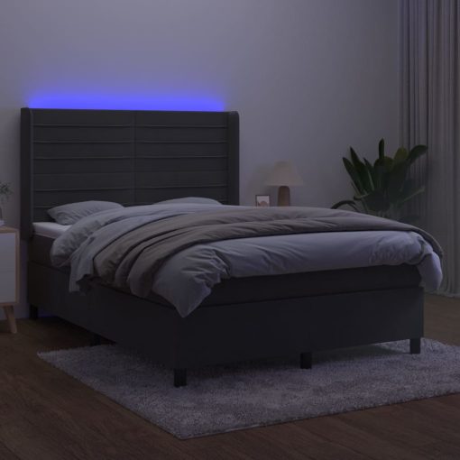 Box spring postelja z vzmetnico LED temno siva 140x190 cm žamet - Image 3