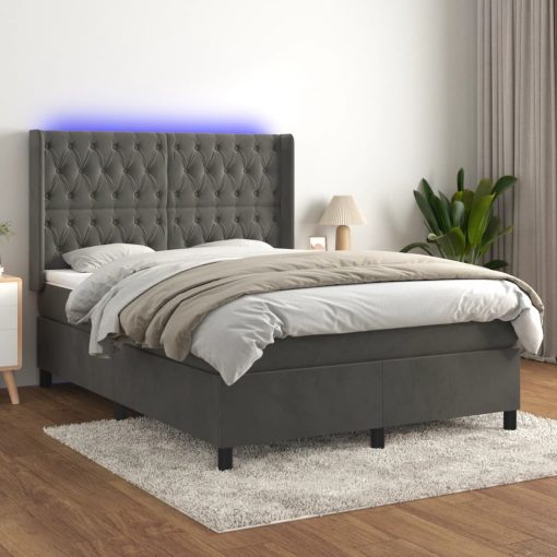 Box spring postelja z vzmetnico LED temno siva 140x190 cm žamet