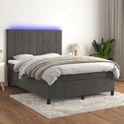 Box spring postelja z vzmetnico LED temno siva 140x190 cm žamet