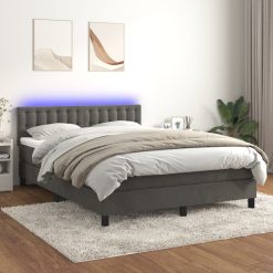Box spring postelja z vzmetnico LED temno siva 140x190 cm žamet