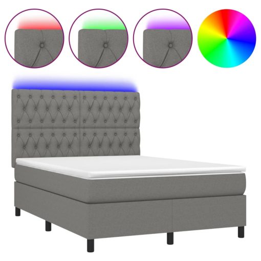 Box spring postelja z vzmetnico LED temno siva 140x200 cm blago - Image 2