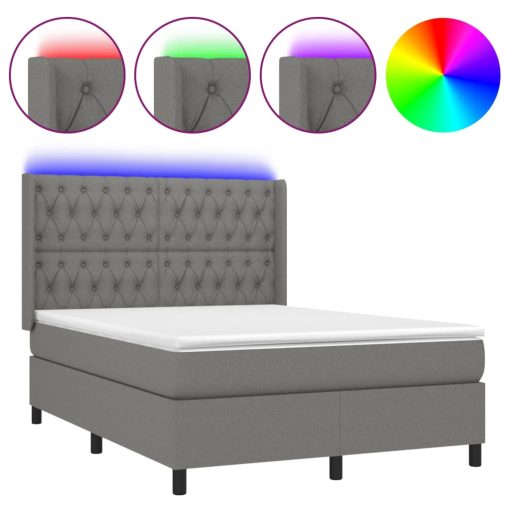 Box spring postelja z vzmetnico LED temno siva 140x200 cm blago - Image 2