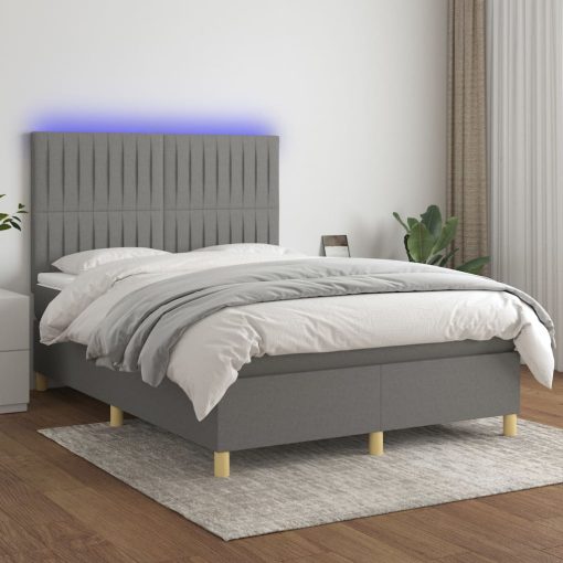 Box spring postelja z vzmetnico LED temno siva 140x200 cm blago