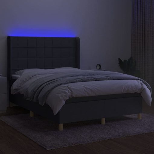 Box spring postelja z vzmetnico LED temno siva 140x200 cm blago - Image 3