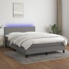 Box spring postelja z vzmetnico LED temno siva 140x200 cm blago