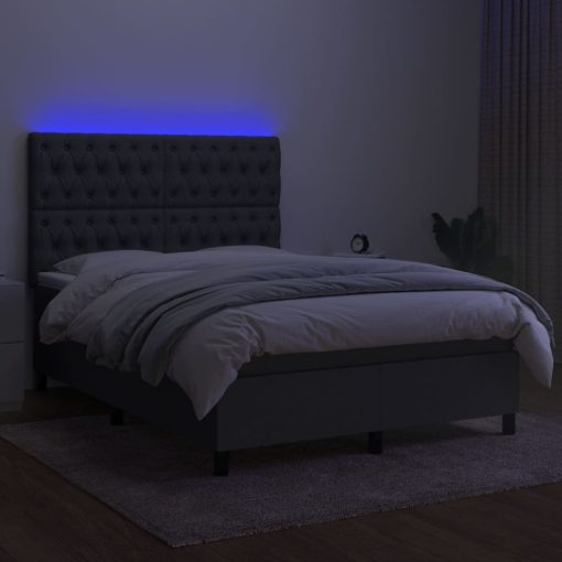 Box spring postelja z vzmetnico LED temno siva 140x200 cm blago - Image 4