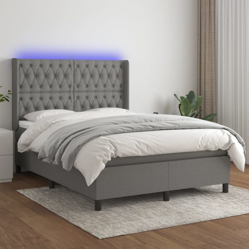 Box spring postelja z vzmetnico LED temno siva 140x200 cm blago