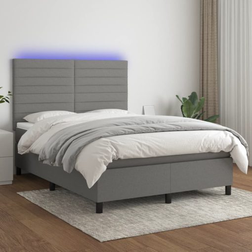 Box spring postelja z vzmetnico LED temno siva 140x200 cm blago