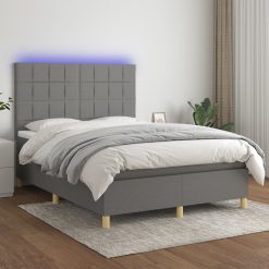 Box spring postelja z vzmetnico LED temno siva 140x200 cm blago