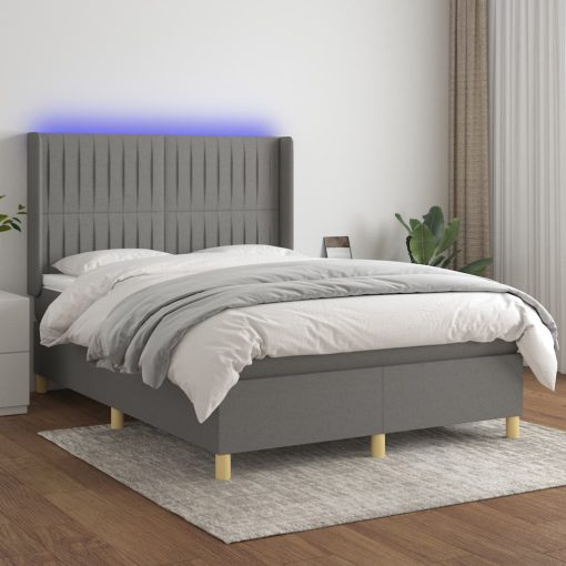 Box spring postelja z vzmetnico LED temno siva 140x200 cm blago