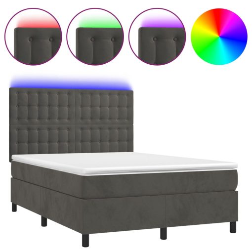 Box spring postelja z vzmetnico LED temno siva 140x200 cm žamet - Image 2