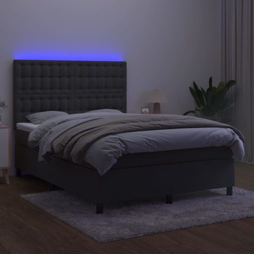 Box spring postelja z vzmetnico LED temno siva 140x200 cm žamet - Image 4