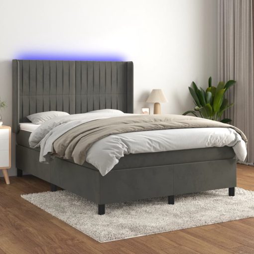 Box spring postelja z vzmetnico LED temno siva 140x200 cm žamet