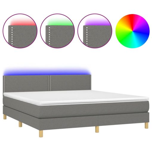 Box spring postelja z vzmetnico LED temno siva 160x200 cm blago - Image 2