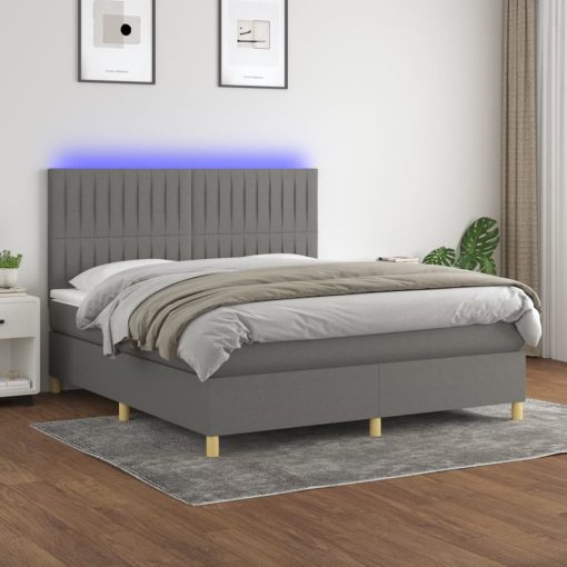 Box spring postelja z vzmetnico LED temno siva 160x200 cm blago