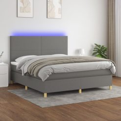 Box spring postelja z vzmetnico LED temno siva 160x200 cm blago