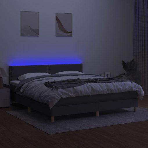 Box spring postelja z vzmetnico LED temno siva 160x200 cm blago - Image 3