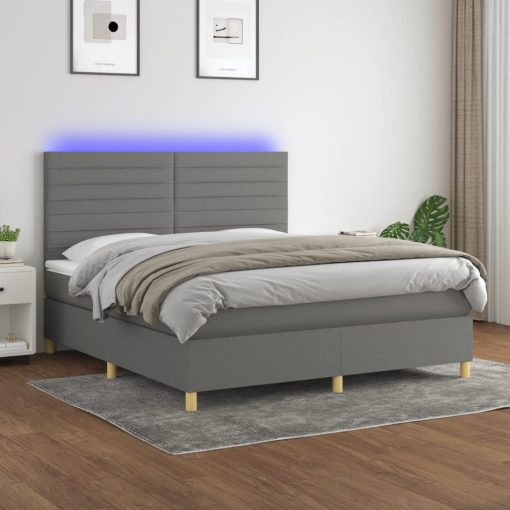 Box spring postelja z vzmetnico LED temno siva 160x200 cm blago