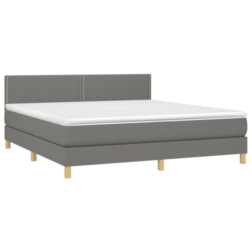 Box spring postelja z vzmetnico LED temno siva 160x200 cm blago - Image 4