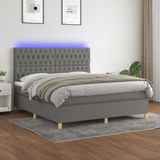 Box spring postelja z vzmetnico LED temno siva 160x200 cm blago