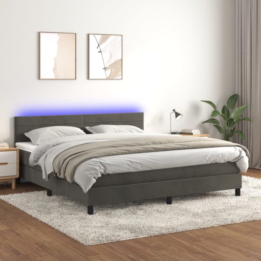 Box spring postelja z vzmetnico LED temno siva 160x200 cm žamet