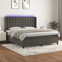 Box spring postelja z vzmetnico LED temno siva 160x200 cm žamet