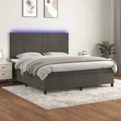 Box spring postelja z vzmetnico LED temno siva 160x200 cm žamet