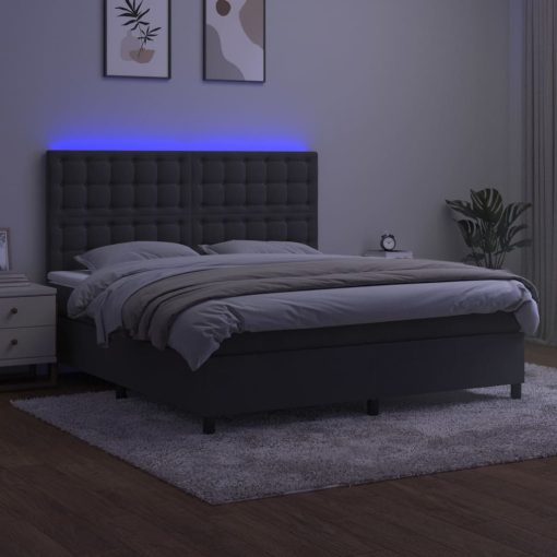 Box spring postelja z vzmetnico LED temno siva 160x200 cm žamet - Image 4