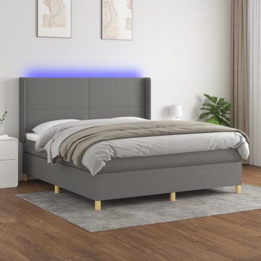 Box spring postelja z vzmetnico LED temno siva 180x200 cm blago