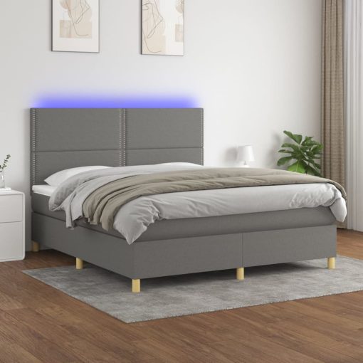 Box spring postelja z vzmetnico LED temno siva 180x200 cm blago