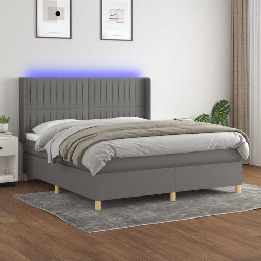 Box spring postelja z vzmetnico LED temno siva 180x200 cm blago