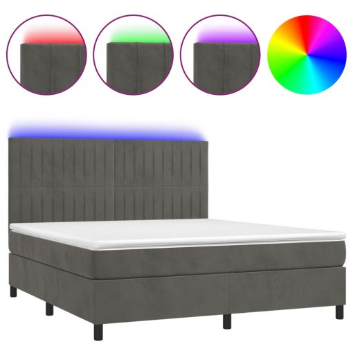 Box spring postelja z vzmetnico LED temno siva 180x200 cm žamet - Image 2