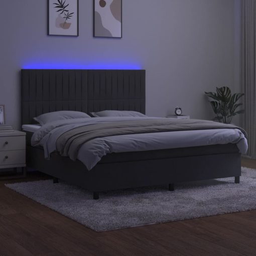 Box spring postelja z vzmetnico LED temno siva 180x200 cm žamet - Image 4