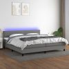 Box spring postelja z vzmetnico LED temno siva 200x200 cm blago