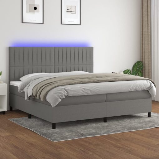 Box spring postelja z vzmetnico LED temno siva 200x200 cm blago