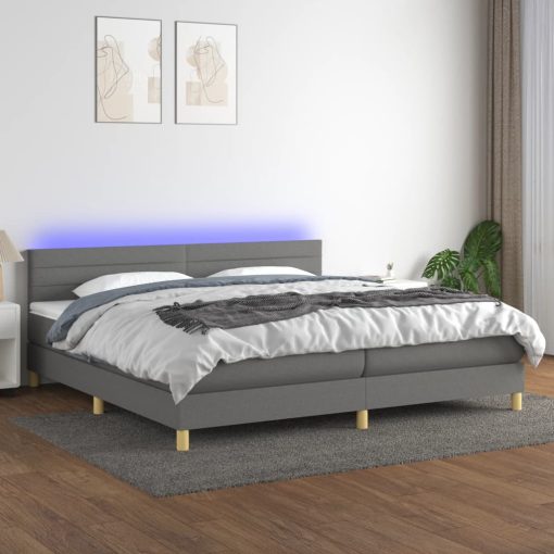 Box spring postelja z vzmetnico LED temno siva 200x200 cm blago