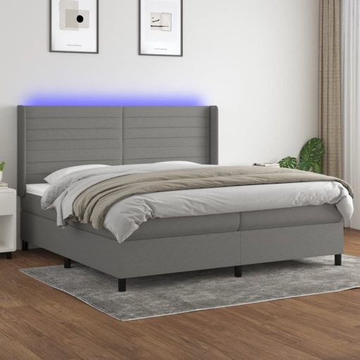 Box spring postelja z vzmetnico LED temno siva 200x200 cm blago