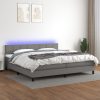 Box spring postelja z vzmetnico LED temno siva 200x200 cm blago