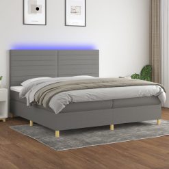 Box spring postelja z vzmetnico LED temno siva 200x200 cm blago