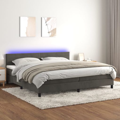 Box spring postelja z vzmetnico LED temno siva 200x200 cm žamet