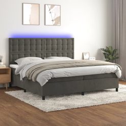 Box spring postelja z vzmetnico LED temno siva 200x200 cm žamet