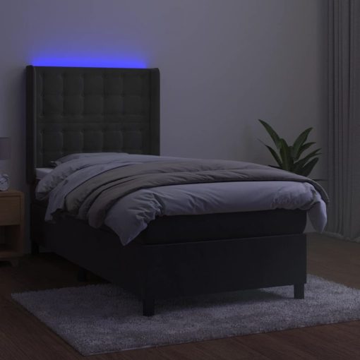 Box spring postelja z vzmetnico LED temno siva 80x200 cm žamet - Image 3