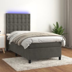 Box spring postelja z vzmetnico LED temno siva 80x200 cm žamet