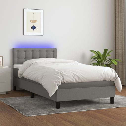 Box spring postelja z vzmetnico LED temno siva 90x190 cm blago