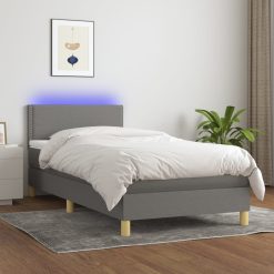 Box spring postelja z vzmetnico LED temno siva 90x190 cm blago