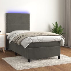 Box spring postelja z vzmetnico LED temno siva 90x190 cm žamet