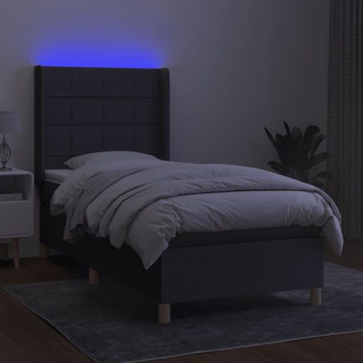 Box spring postelja z vzmetnico LED temno siva 90x200 cm blago - Image 3