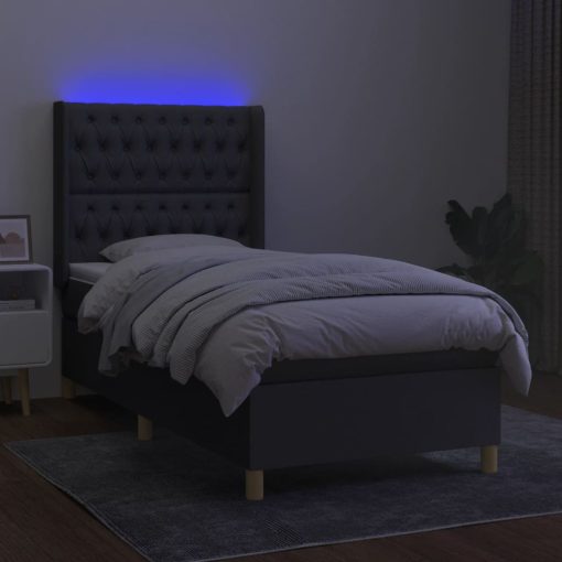 Box spring postelja z vzmetnico LED temno siva 90x200 cm blago - Image 3