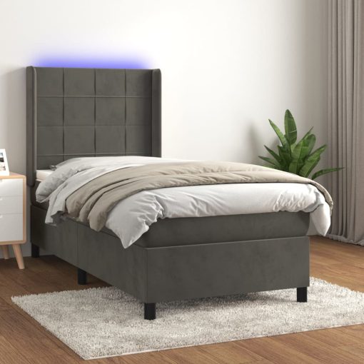 Box spring postelja z vzmetnico LED temno siva 90x200 cm žamet