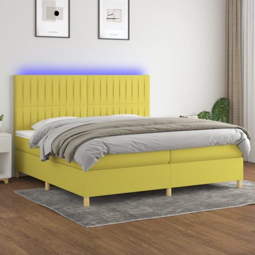 Box spring postelja z vzmetnico LED zelena 200x200 cm blago